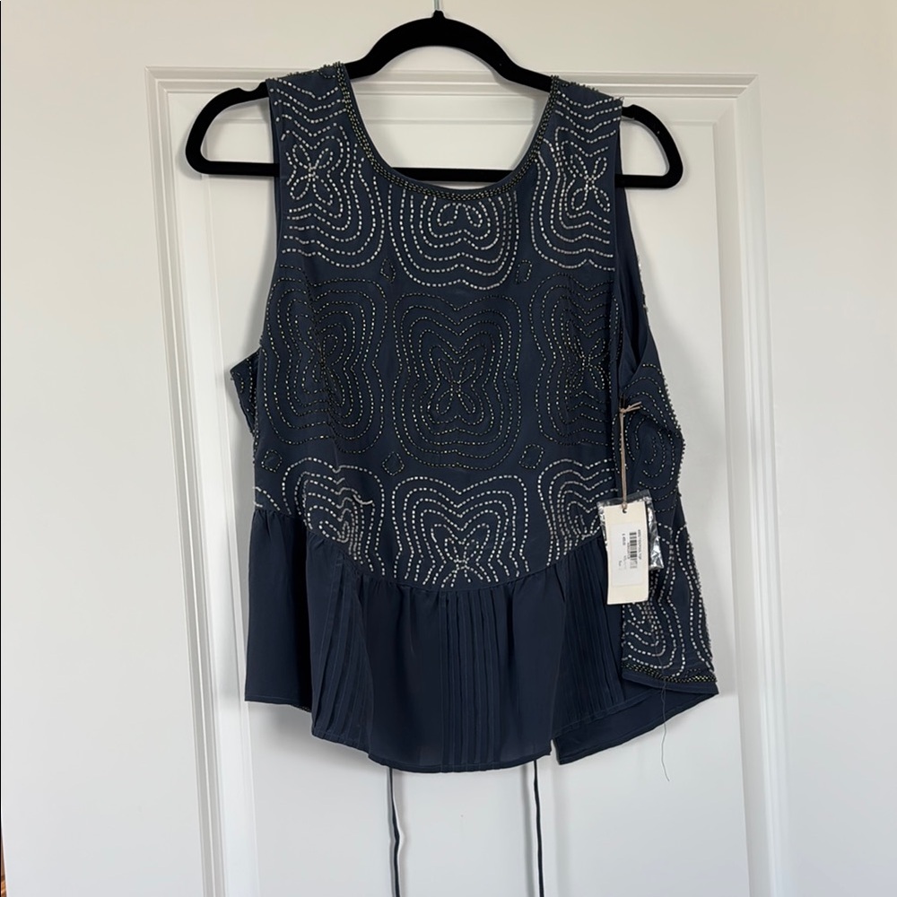 Burning Torch dark blue beaded tie back Tank Top